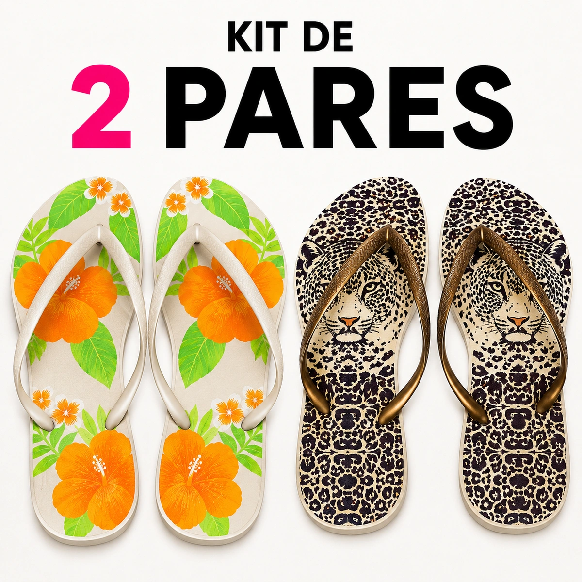 Kit 2 Chinelos Feminino Estampa Aleatorio