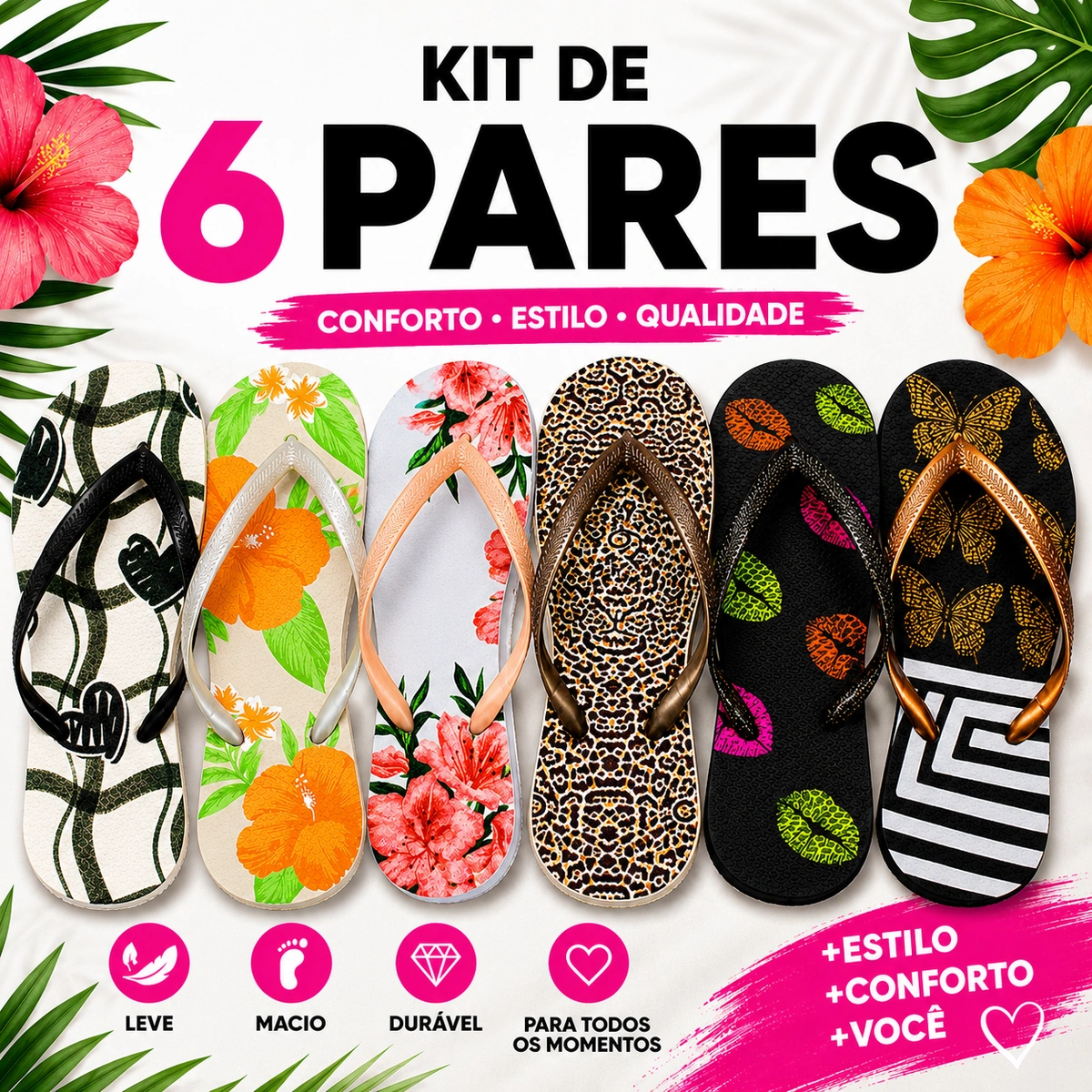 Kit 6 Chinelos Feminino Varias Estampas - Imagem 20