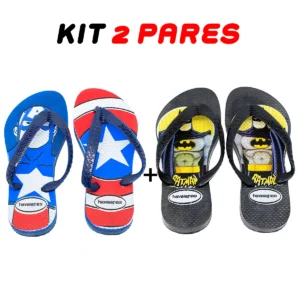 Kit 2 Chinelos Infantil Menino Havaianas Heróis Sortido