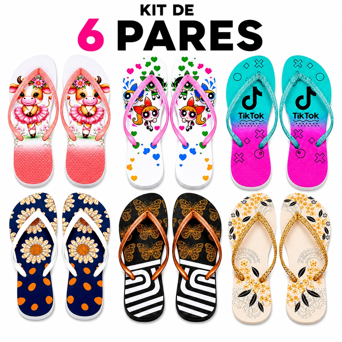 Kit 6 Chinelos Feminino Variados