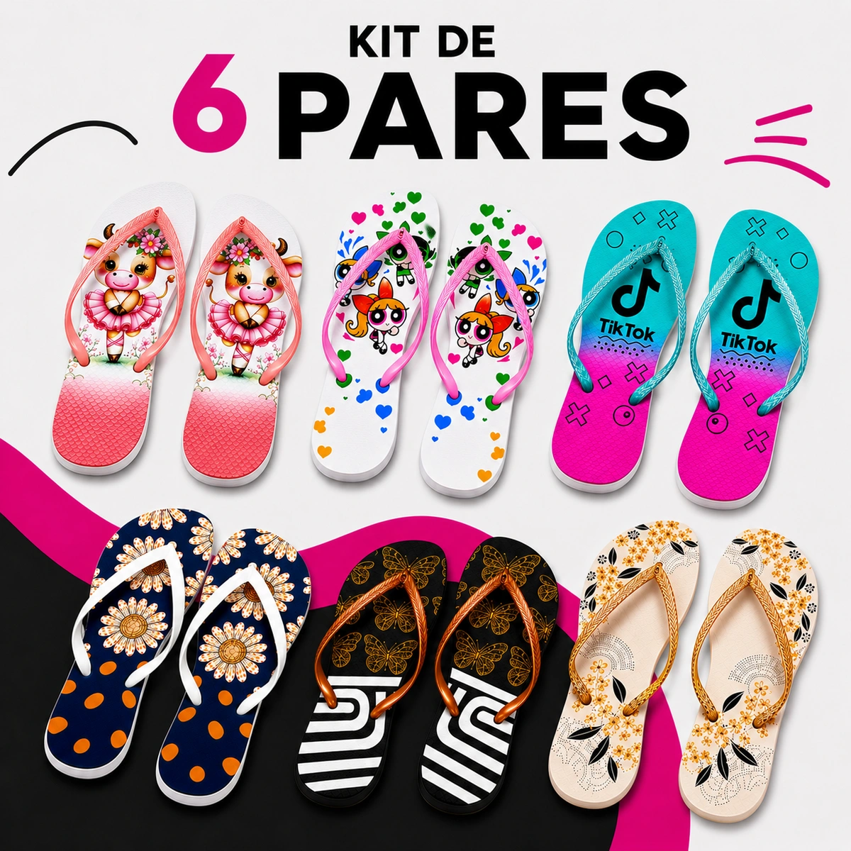 Kit 6 Chinelos Feminino Variados - Imagem 3