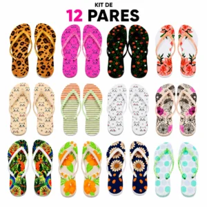Kit 12 Pares Chinelos Femininos Variados