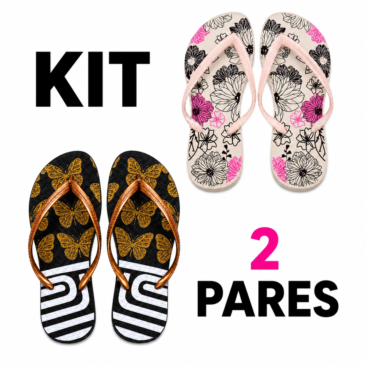 Kit 2 Chinelos Feminino Estampa Aleatorio - Imagem 2