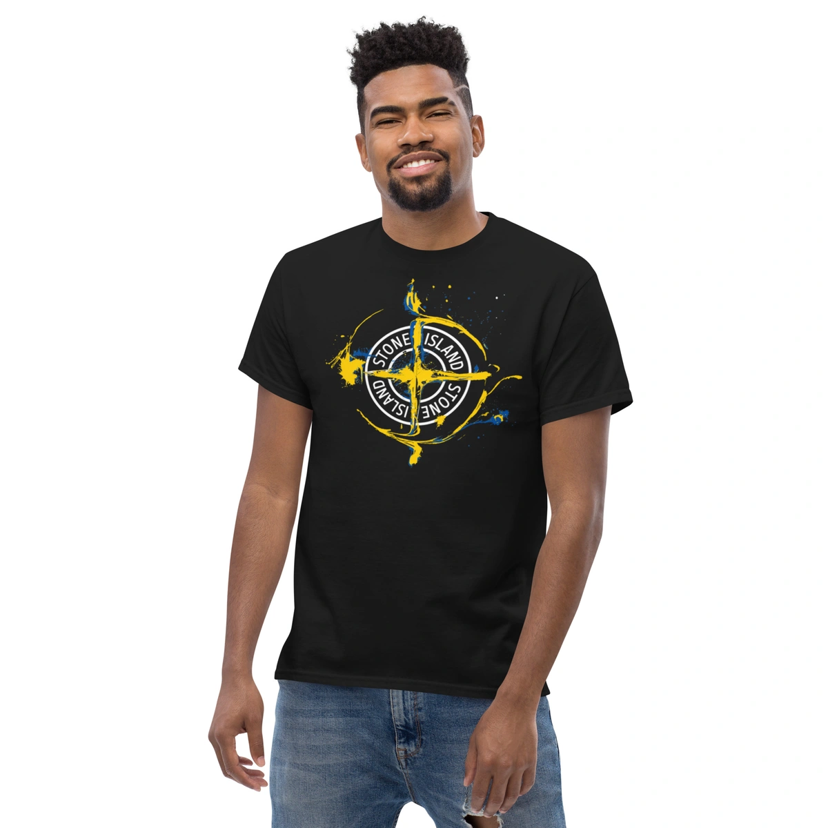 Camiseta Masculina Stone Island Blue & Gold - Imagem 3