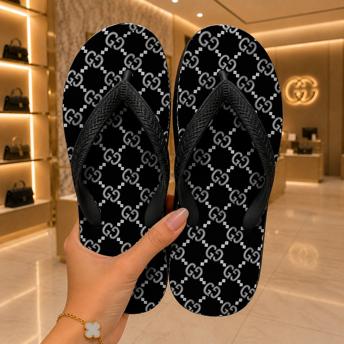 Chinelo Feminino Gucci Black White - Imagem 6